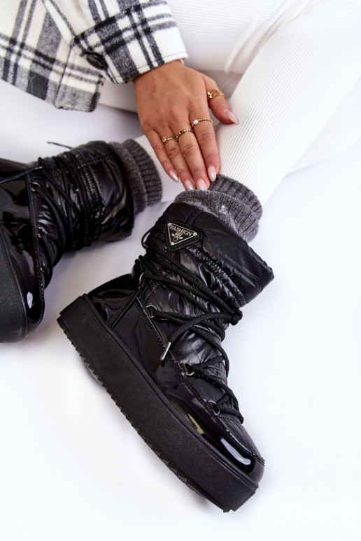 Féminin À la mode Bottes de neige avec des lacets couleur noire Carrios