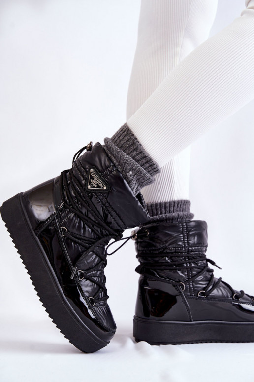 Féminin À la mode Bottes de neige avec des lacets couleur noire Carrios