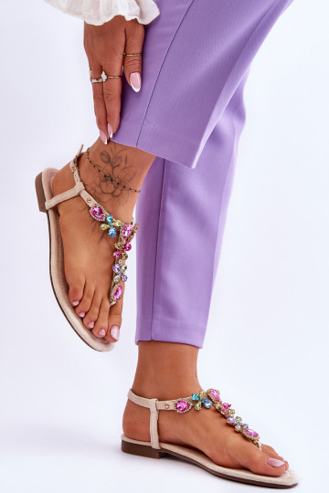 Sandales en daim Chaussons avec décoration de galets beige Frency 2