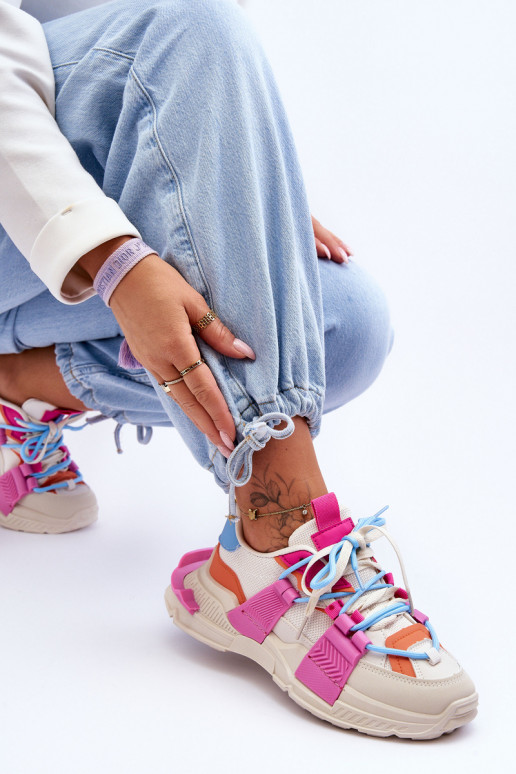 Féminin Chaussures de sport à la mode avec des lacets beige-couleur rose Chillout!