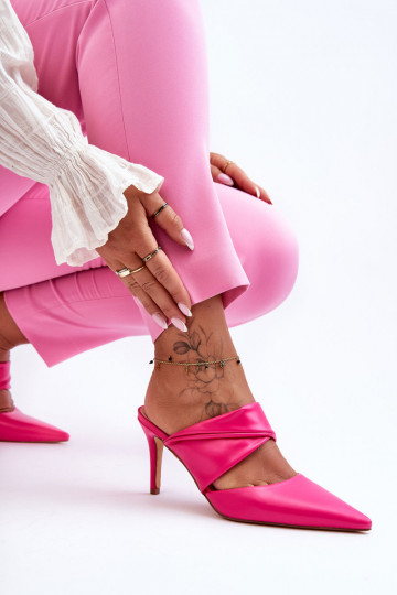 Pantoufles en cuir avec des talons fins couleur rose Aveline 2