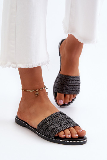 Chaussons pour femmes avec nœud et larges talons noirs Radians