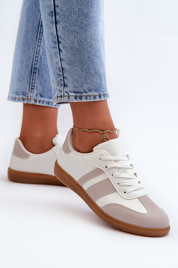 Le bas des femmes Eko Peau Chaussures modèle baskets Blanc-couleur grise Relialia