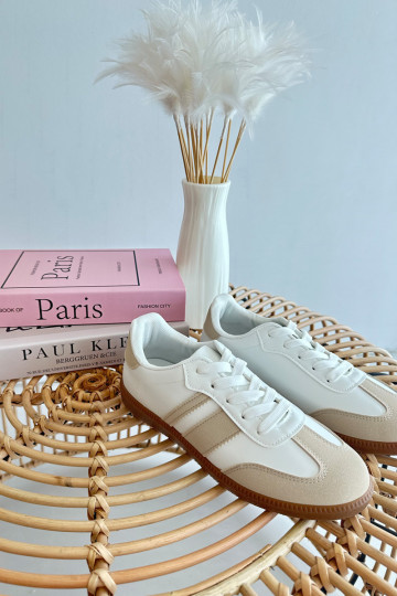 Le bas des femmes Eko Peau Chaussures modèle baskets Blanc-couleur grise Relialia 2