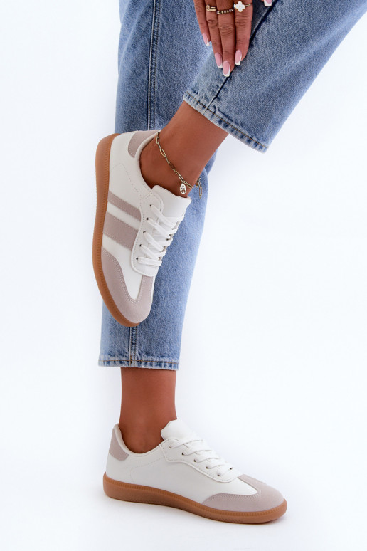 Le bas des femmes Eko Peau Chaussures modèle baskets Blanc-couleur grise Relialia