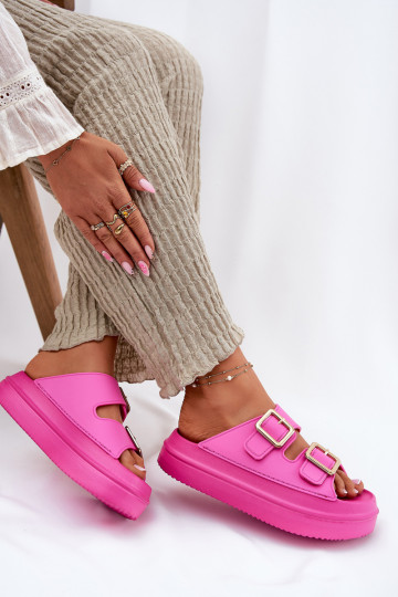 Pantoufles pour femmes avec une plateforme Ze couleur doréemi avec bouclesmi couleur rose Zorila