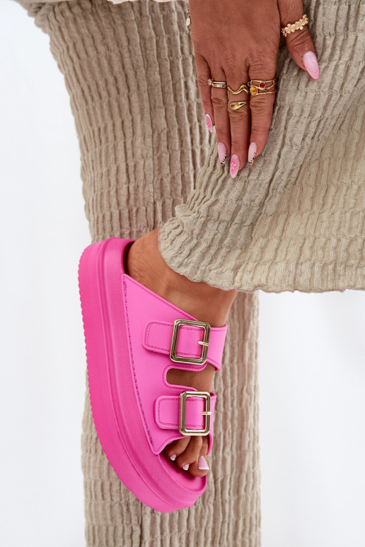 Pantoufles pour femmes avec une plateforme Ze couleur doréemi avec bouclesmi couleur rose Zorila