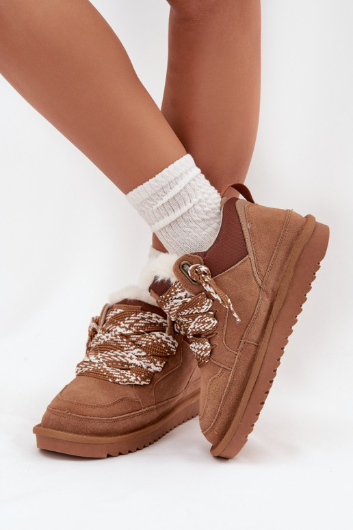 en daim Bottes de neige Féminin avec un manteau de fourrure I Grubym Laçagem Vinceza 97963 marron