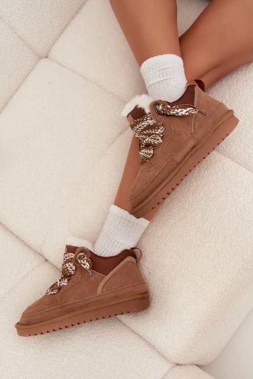 en daim Bottes de neige Féminin avec un manteau de fourrure I Grubym Laçagem Vinceza 97963 marron