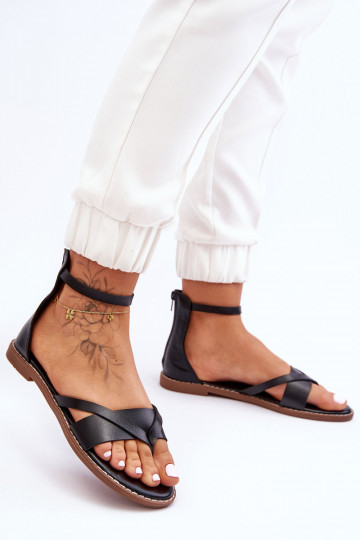 Sandales plates pour femmes couleur noire Rise Up!