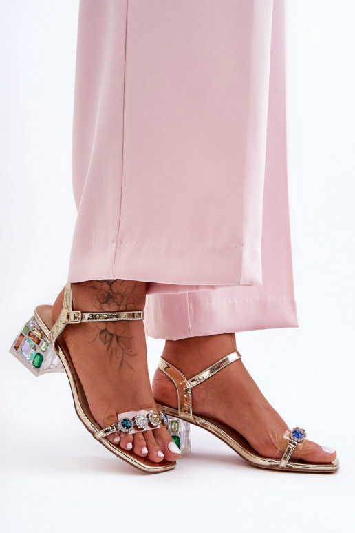 Féminin Sandales à talons hauts aux yeux brillants couleur dorée S.Barski MR1037-01