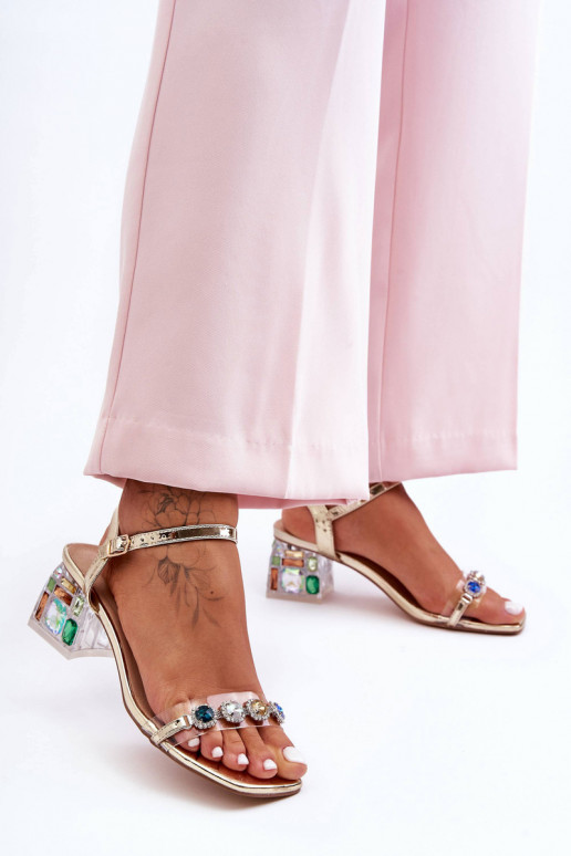 Féminin Sandales à talons hauts aux yeux brillants couleur dorée S.Barski MR1037-01