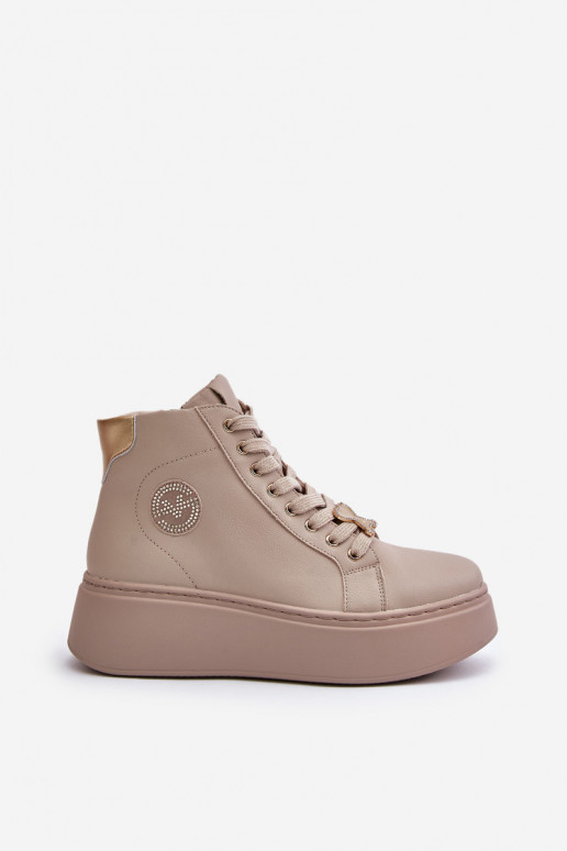 Grand Peau Chaussures modèle baskets Féminin avec une plateforme Vinceza 66707 beige