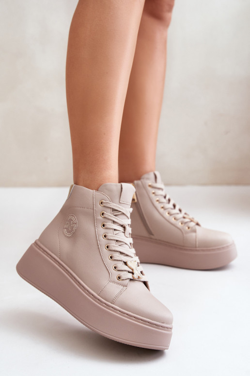 Grand Peau Chaussures modèle baskets Féminin avec une plateforme Vinceza 66707 beige