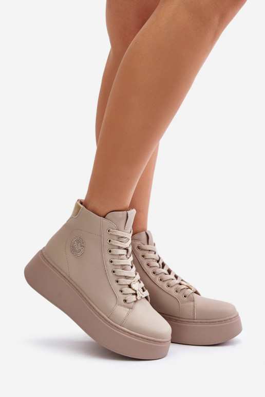 Grand Peau Chaussures modèle baskets Féminin avec une plateforme Vinceza 66707 beige