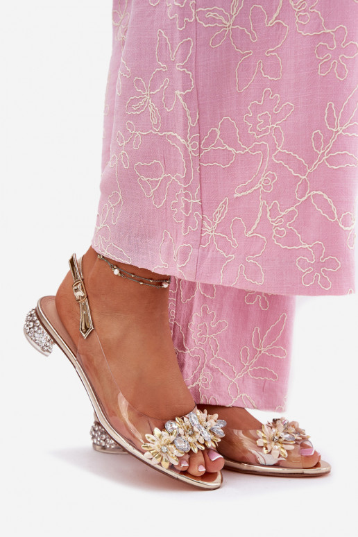 Voir à travers des sandales Sur un talon bas Avec décoration D&A MR51-709 couleur dorée