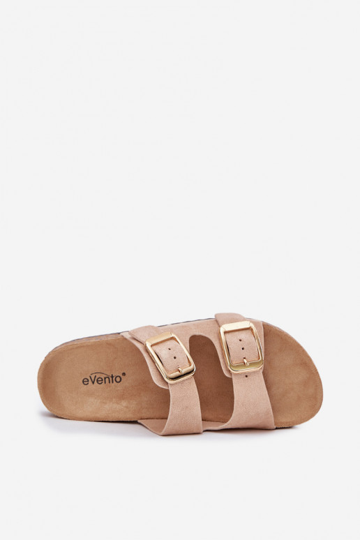 Pantoufles pour femmesen daim écologiqueu couleur dorée avec boucles beige Vorella