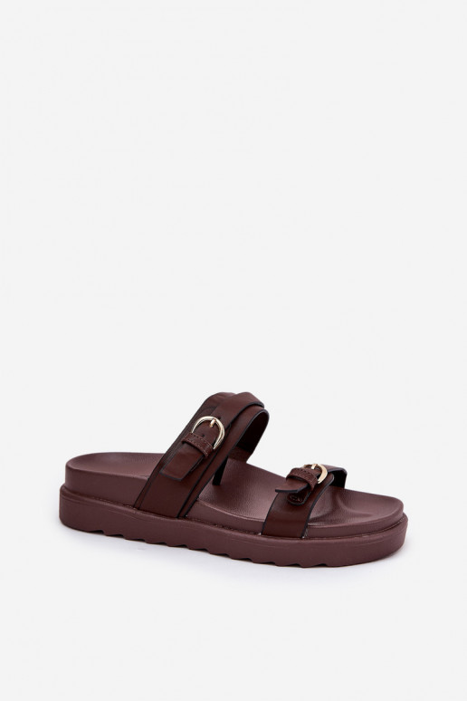 Pantoufles pour femmes avec une plateforme Ze couleur doréemi avec bouclesmi marron DANSernone