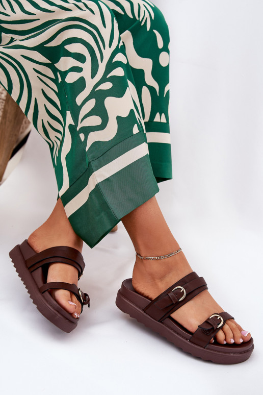 Pantoufles pour femmes avec une plateforme Ze couleur doréemi avec bouclesmi marron DANSernone