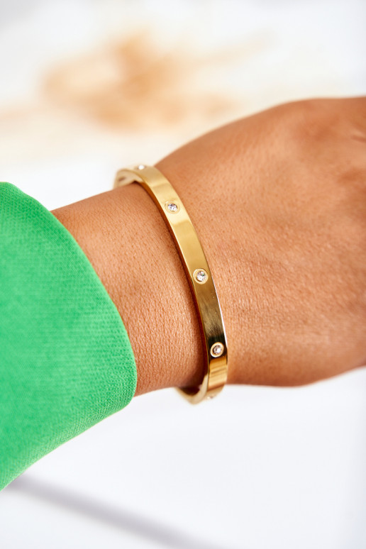 Bracelet en acier avec œillets en zirconium couleur dorée Lauren