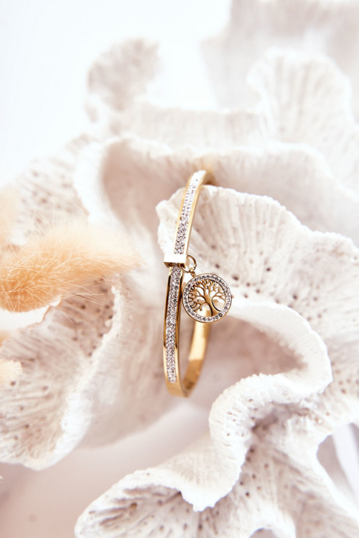 Bracelet en acier avec œillets en zirconium Arbre de la vie couleur dorée Alive