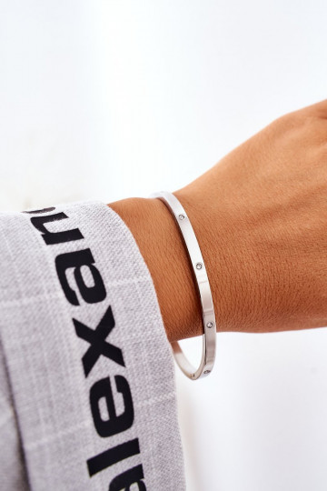 Bracelet en acier inoxydable couleur argent avec des pierres scintillantes 2