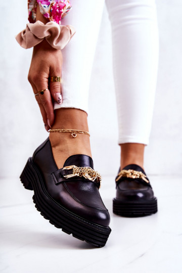 Féminin chaussures couleur dorée Ozdoba Peau Laura Messi 2383 couleur noire