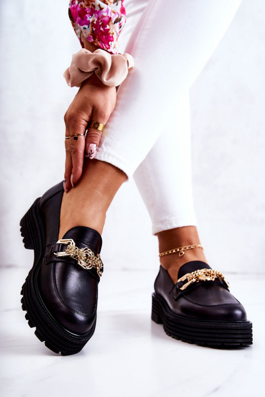 Féminin chaussures couleur dorée Ozdoba Peau Laura Messi 2383 couleur noire