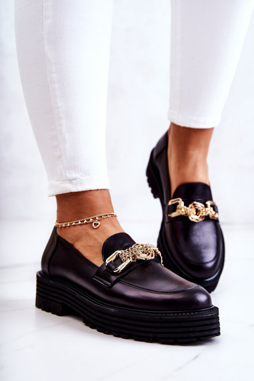 Féminin chaussures couleur dorée Ozdoba Peau Laura Messi 2383 couleur noire