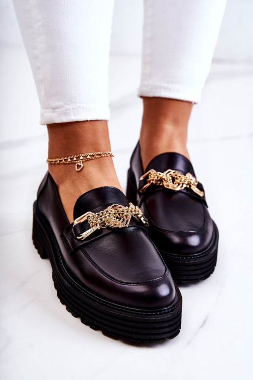 Féminin chaussures couleur dorée Ozdoba Peau Laura Messi 2383 couleur noire