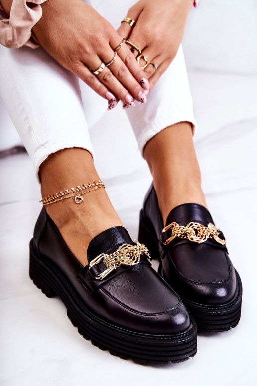 Féminin chaussures couleur dorée Ozdoba Peau Laura Messi 2383 couleur noire