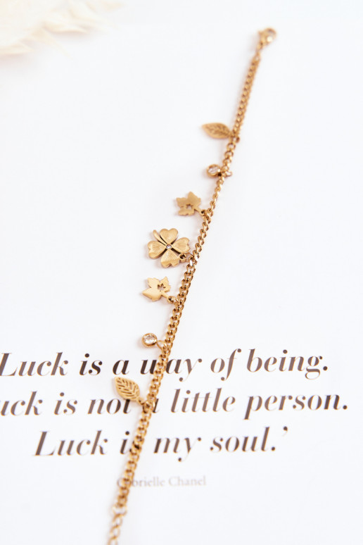 À la mode Un bracelet Avec le trèfle Et les feuilles couleur dorée