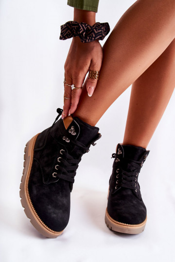 Bottines noires en cuir avec plateforme Ressa