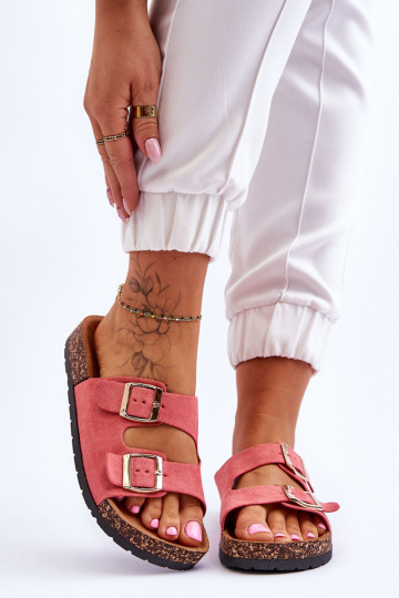 Pantoufles pour femmes Sur une semelle en liège couleur rose Cortina