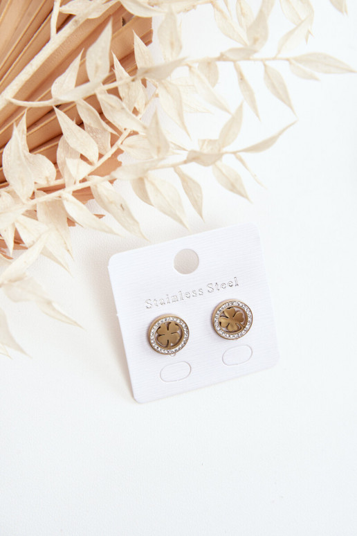 Boucles d oreilles trèfle en acier inoxydable couleur dorée