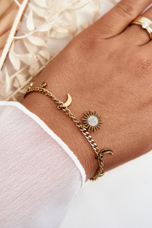 À la mode Un bracelet Avec la lune et le soleil couleur dorée