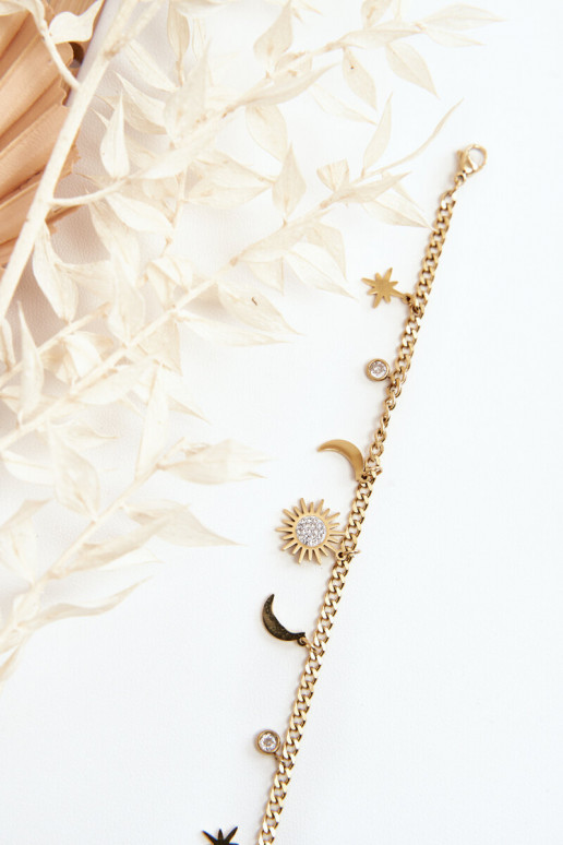 À la mode Un bracelet Avec la lune et le soleil couleur dorée