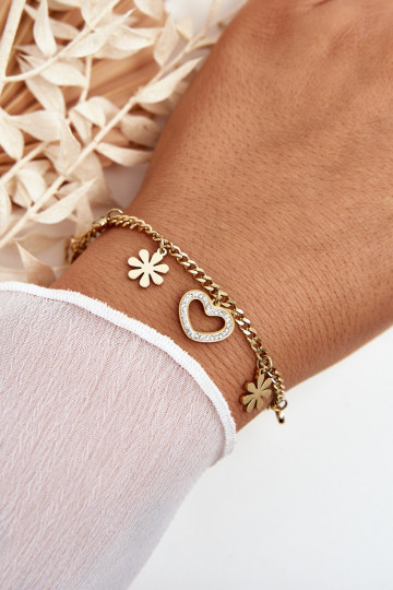 À la mode Un bracelet Avec des fleurs et un coeur couleur dorée