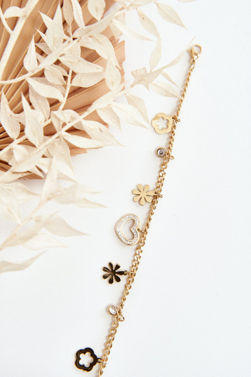 À la mode Un bracelet Avec des fleurs et un coeur couleur dorée