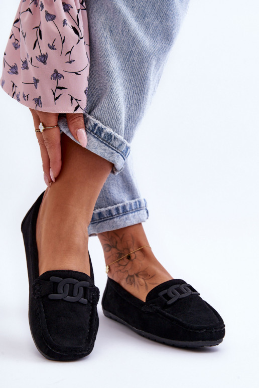 Féminin À la mode Mocassins en daim couleur noire Rabell