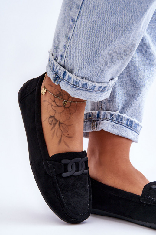 Féminin À la mode Mocassins en daim couleur noire Rabell