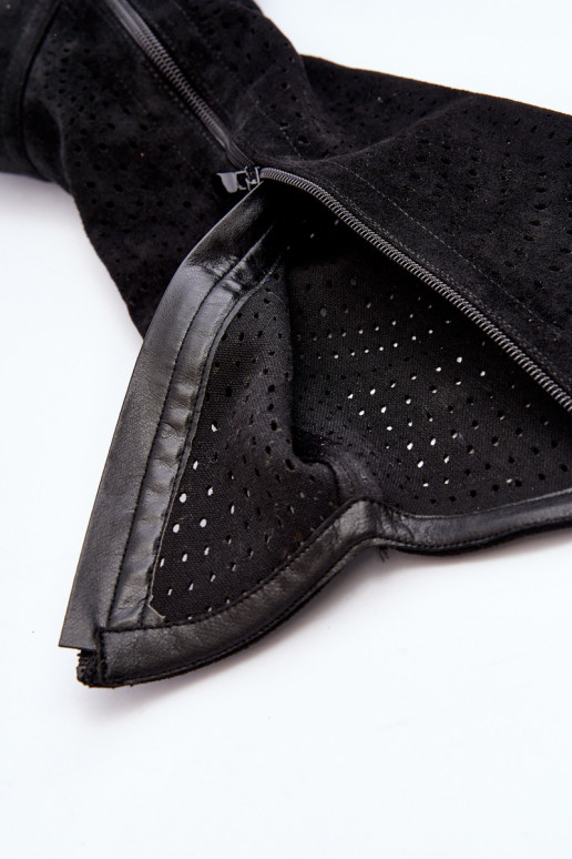 S.Barski HY66-150 avec des éléments ajourés bottes avec des talons larges couleur noire