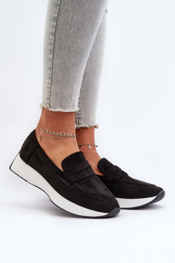 Mocassins plateforme femme en daim écologiqueoÀe couleur noire Inesqua