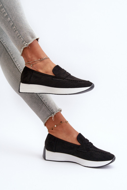 Mocassins plateforme femme en daim écologiqueoÀe couleur noire Inesqua