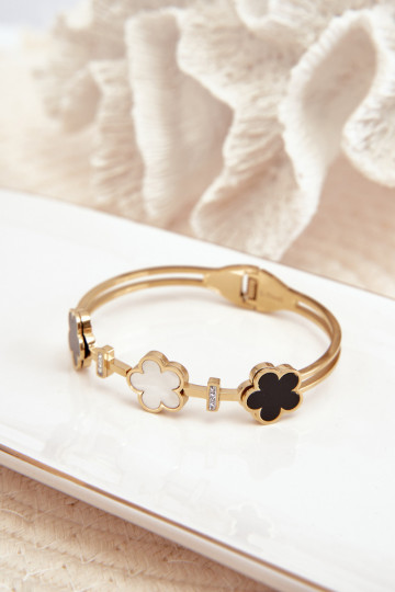 Bracelet pour femme avec des fleurs en acier inoxydable doré 2
