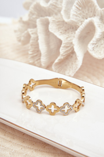 Bracelet pour femme décoré de zircon cubique en acier inoxydable doré 2