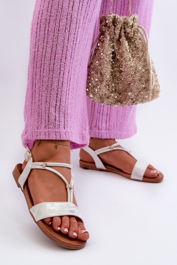 Féminin Sandales plates avec des bandes S.Barski KV27-010 Blanc-couleur argent