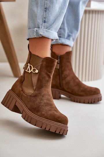 réchauffer Bottes pour femmes Ze couleur doréem Detalem en daim écologiqueoÀe marron Bervena