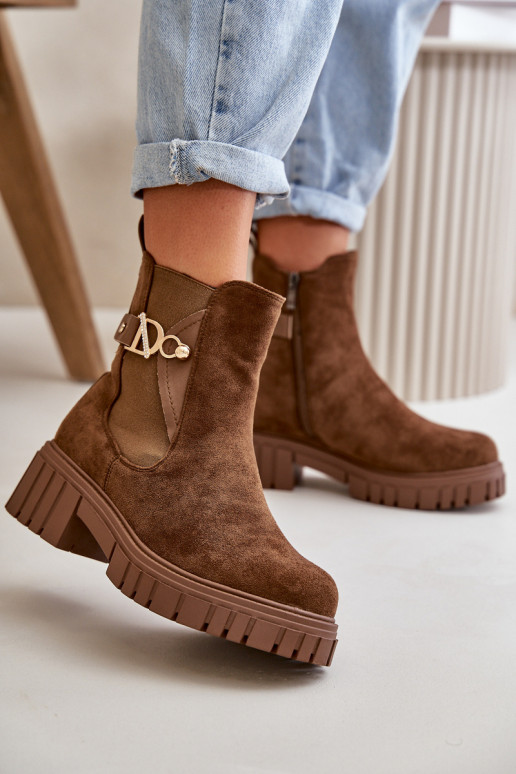 réchauffer Bottes pour femmes Ze couleur doréem Detalem en daim écologiqueoÀe marron Bervena