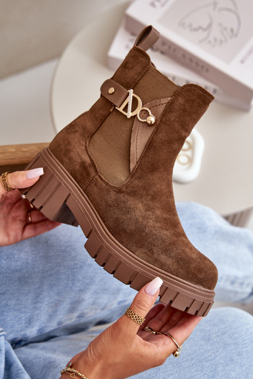 réchauffer Bottes pour femmes Ze couleur doréem Detalem en daim écologiqueoÀe marron Bervena